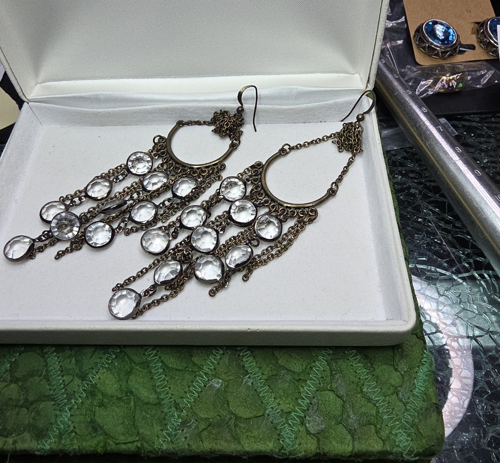 Bronze-Tone Crystal Chandelier Earrings - Clear